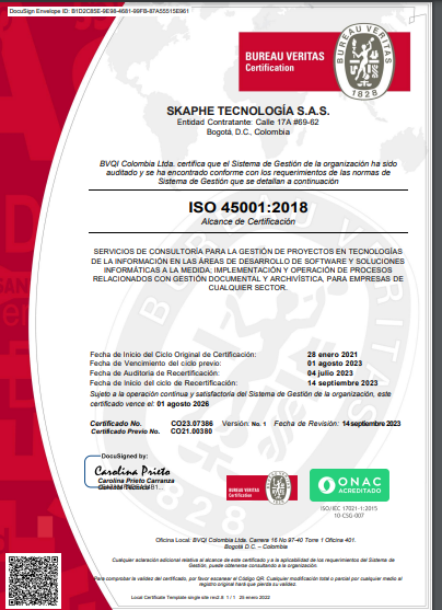 Certificación ISO 45001:2018